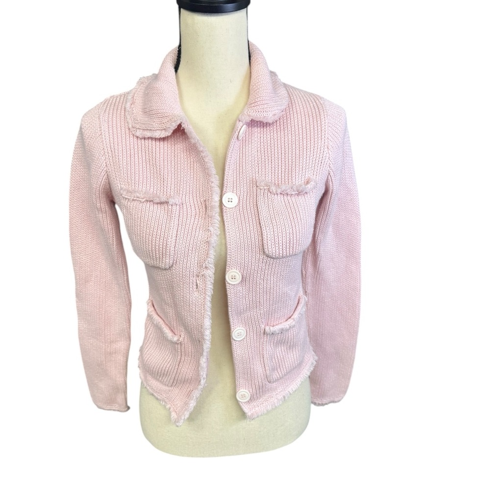 White + Warren Pink Knit Cotton Cardigan Jacket Women’s Small